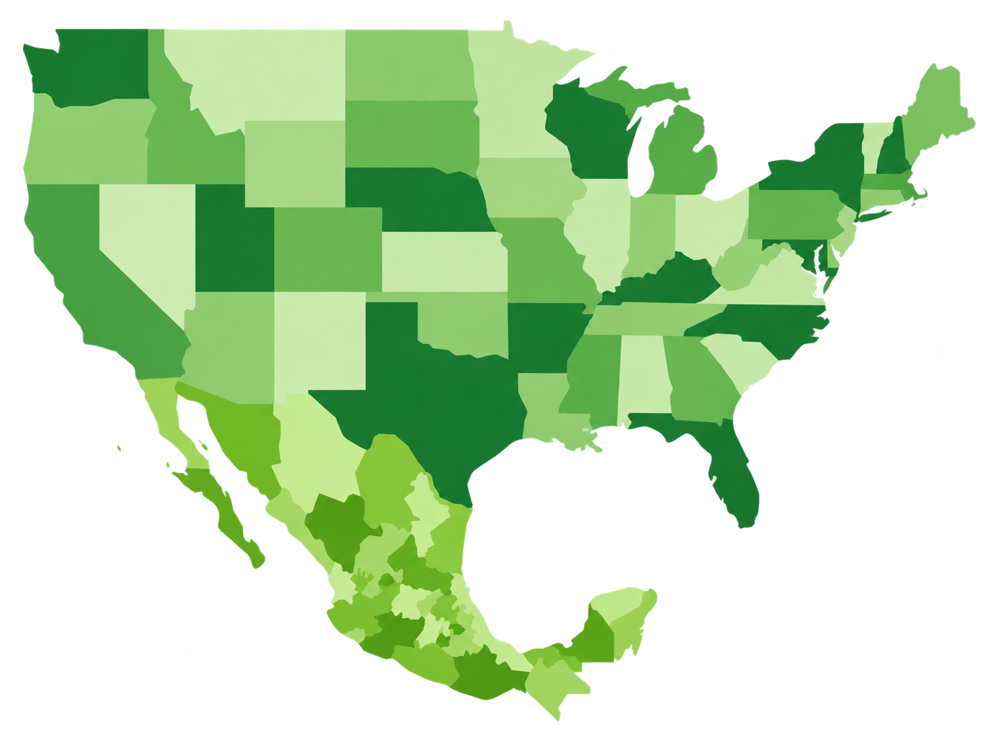 Coverage map showing Mexico and United States